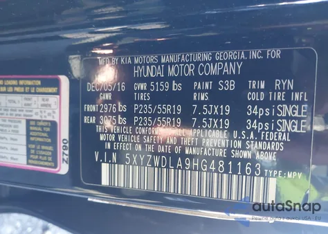 2017 Hyundai Santa Fe Sport 2.0T Ultimate from USA, damaged, VIN 5XYZWDLA9HG481163